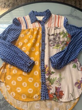 Mauve the Paz by Anthropologie Mixed-Print Button-Down